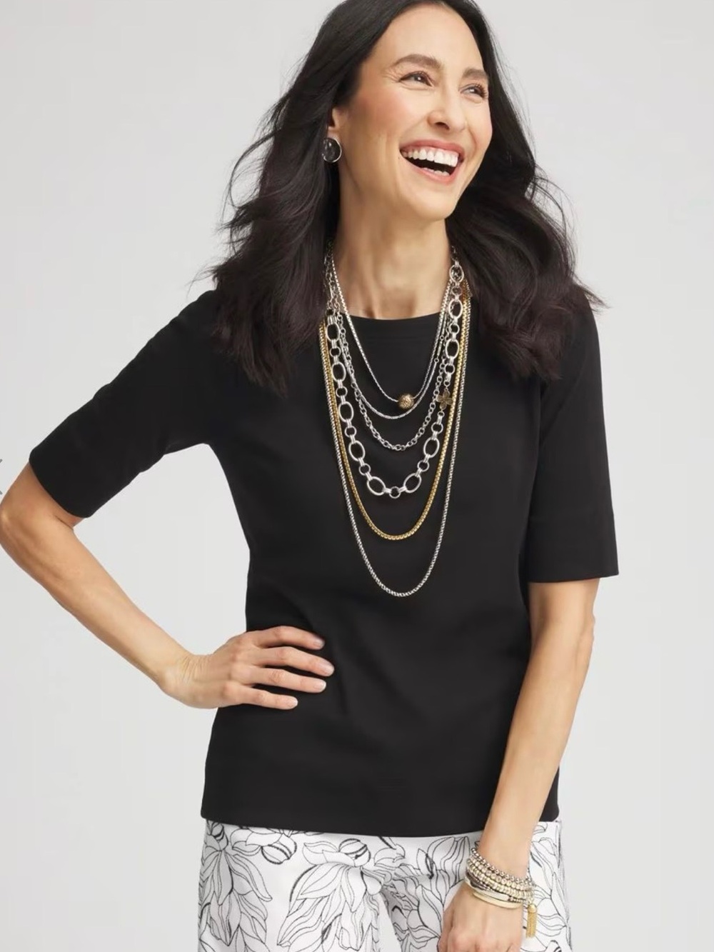 Chico's Black Short-Sleeve Bateau Neck Knit Top